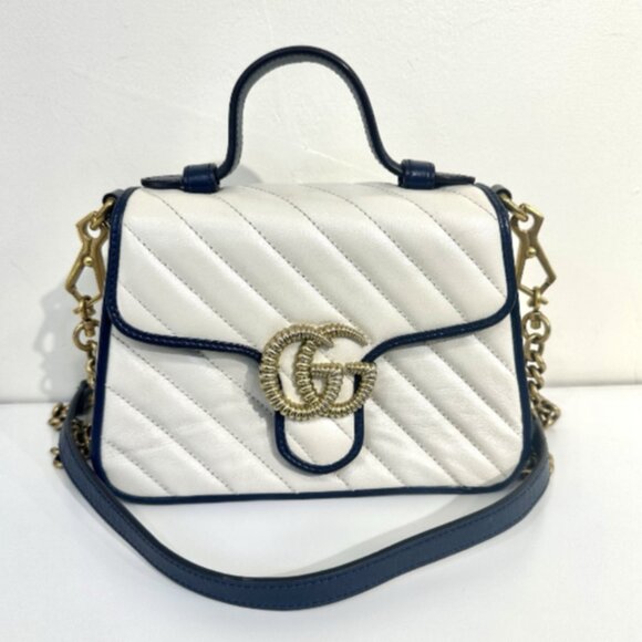 Gucci Gg Marmont Mini Top Handle Bag Handbag Gg- Marmont White - Picture 1 of 8